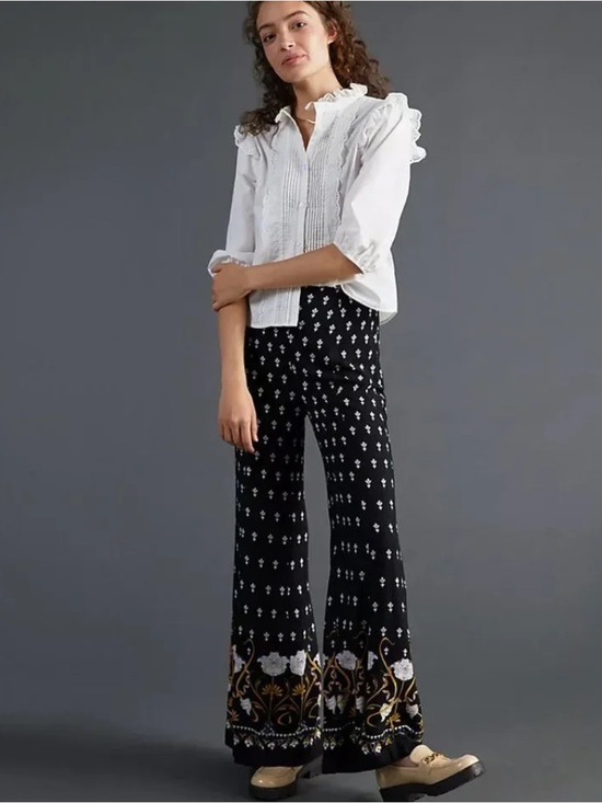 Anthropologie Pants - ANTHROPOLOGIE Black Floral Wide Leg Pants